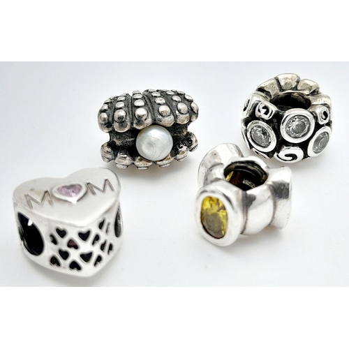 2420 - Four Pandora 925 Silver Stone Set Charms. 12g