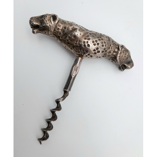 2483 - A vintage metal double leopard head corkscrew. Intricate features on faces, weighs 143 grams.