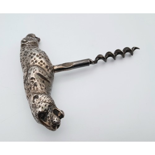 2483 - A vintage metal double leopard head corkscrew. Intricate features on faces, weighs 143 grams.