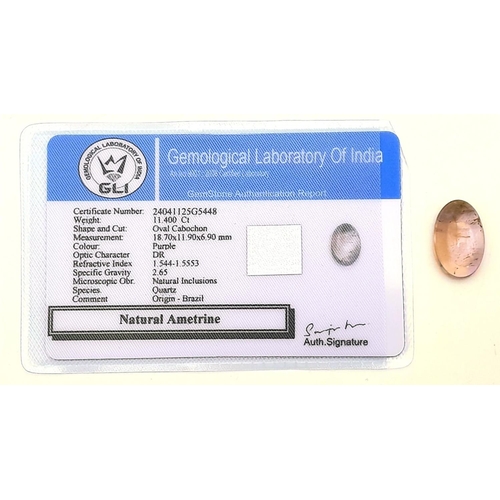 955 - An 11.40ct Ametrine Cabochon - GLI Certified.