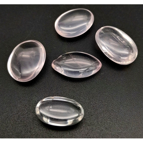 941 - A Lot of 5 Pcs of 44ct Cabochon Rose Quartz Gemstones , Mix Shapes.