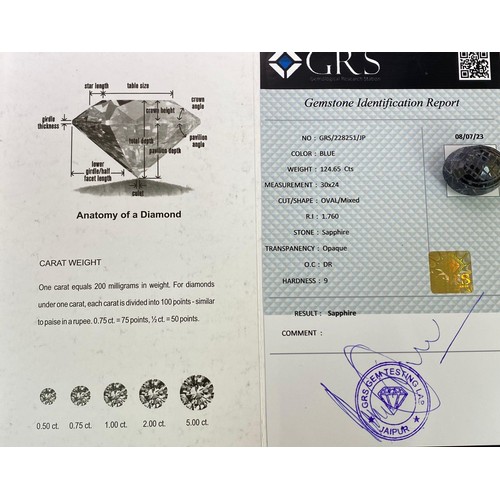 905 - Three Blue Sapphire Gemstones - GRS Lab Certified, to include (1) A 3.12ct Untreated Oval Blue Sapph... 