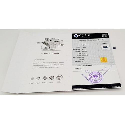 905 - Three Blue Sapphire Gemstones - GRS Lab Certified, to include (1) A 3.12ct Untreated Oval Blue Sapph... 