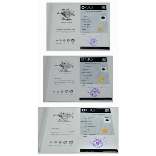 905 - Three Blue Sapphire Gemstones - GRS Lab Certified, to include (1) A 3.12ct Untreated Oval Blue Sapph... 