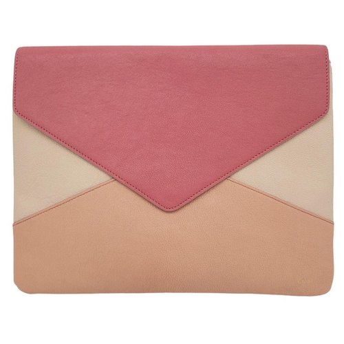 546 - A Chloé Pink Colour Block Envelope Clutch. Leather exterior in shades of pink and beige with gold-to... 