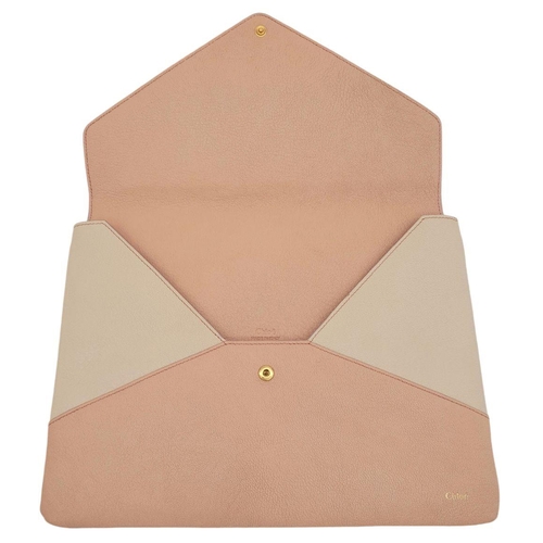 546 - A Chloé Pink Colour Block Envelope Clutch. Leather exterior in shades of pink and beige with gold-to... 