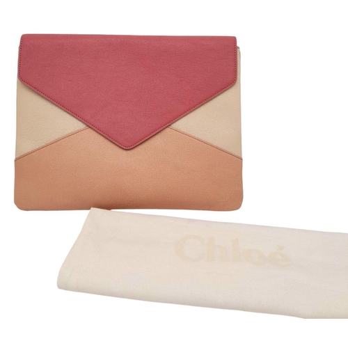 546 - A Chloé Pink Colour Block Envelope Clutch. Leather exterior in shades of pink and beige with gold-to... 