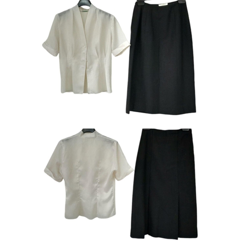 875 - A vintage office worker outfit consisting of black midi skirt, cream floaty blouse and a Matrix styl... 