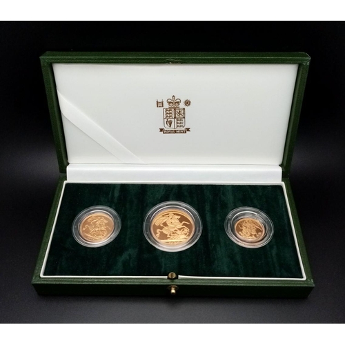 1 - A Royal Mint 22k Gold Proof Three-Coin Sovereign Collection. This limited edition collection has a h... 