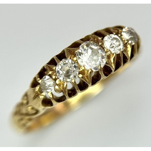 134 - An 18K Yellow Gold Five Diamond Ring. 0.60ctw of brilliant round cut diamonds. Size M. 2.9g total we... 