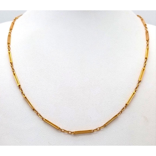 15 - A 22K Yellow Gold Fancy Elongated Link Necklace. 44cm. 9.7g.