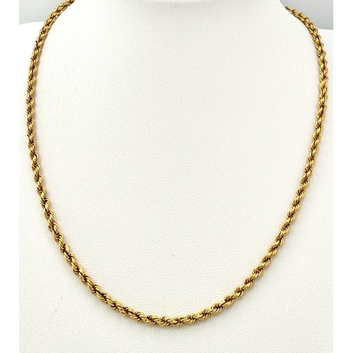 5 - A 22K Yellow Gold Rope Necklace. 40cm. 20g.