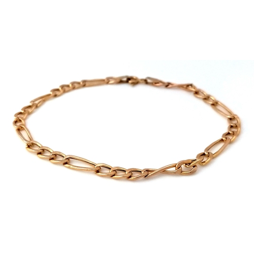 51 - A 9K Yellow Gold Figaro Link Bracelet. 17cm. 1.6g