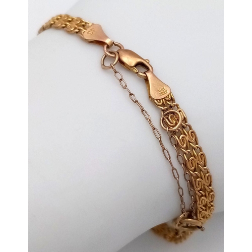 58 - A Vintage Italian 9K Yellow Gold Intricate Link Bracelet with Safety Chain. 18cm. 2.3g.