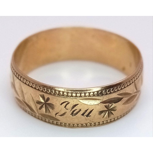 65 - A Vintage 9K Yellow Gold 'Love' Band Ring. Size N. 2.3g