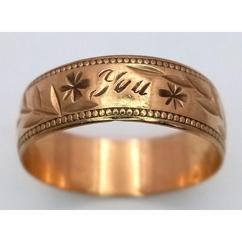 65 - A Vintage 9K Yellow Gold 'Love' Band Ring. Size N. 2.3g