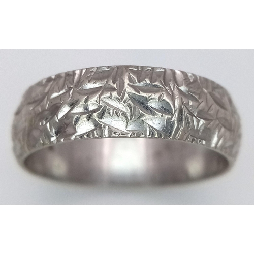 72 - A Vintage 9K White Gold Band Ring. 5mm width. Size O. 3.75g.