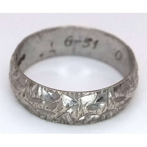 72 - A Vintage 9K White Gold Band Ring. 5mm width. Size O. 3.75g.