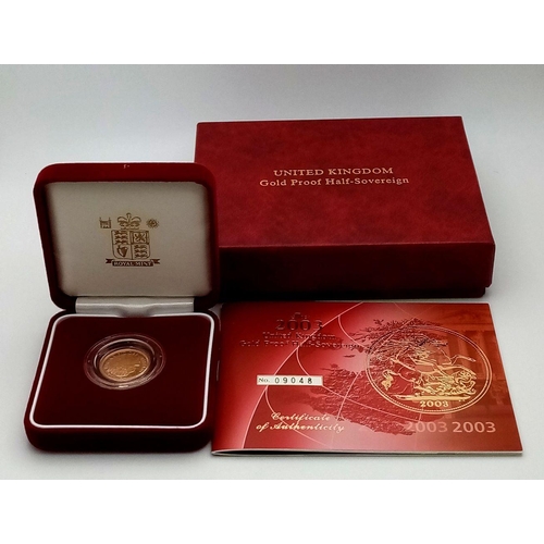 8 - A 22K Gold Royal Mint 2003 Elizabeth II Proof Half Sovereign. Limited edition. Comes with COA and ca... 