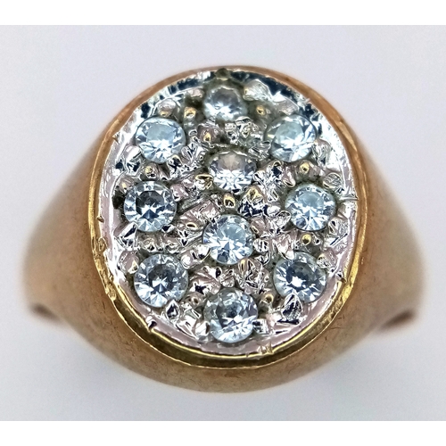 120 - A 9K Yellow Gold White Stone Cluster Ring. Size W 1/2. 5.3g total weight.