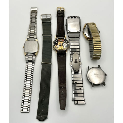 876 - A selection of vintage men's watches and cases, including brands such as Seiko. A mix of strap and b... 