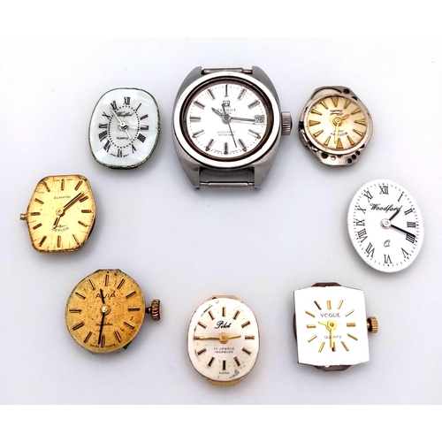 897 - An assortment of watch movements and dials, including various designs and brands, as found. Perfect ... 