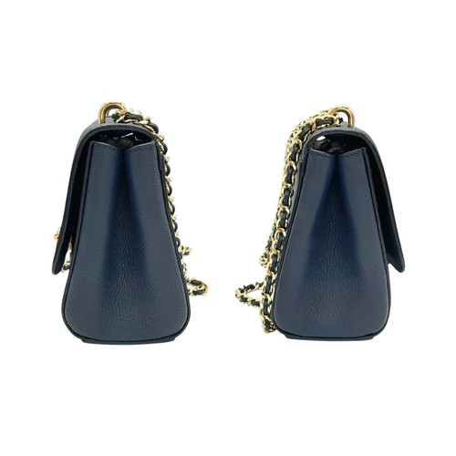 48 - An Aspinal of London Blue Lottie Letterbox Bag. Leather exterior with gold-toned hardware, chain and... 