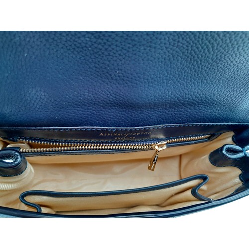 48 - An Aspinal of London Blue Lottie Letterbox Bag. Leather exterior with gold-toned hardware, chain and... 