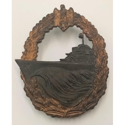 892 - A WW2 German Kriegsmarine Destroyer Badge. Maker S.H.u.Co. Sohni Heubach & Co. Complete with the int... 