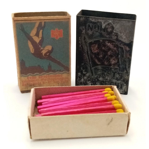 927 - A 3rd Reich Patriotic Match Box holder “Even More So” with period box of matches.