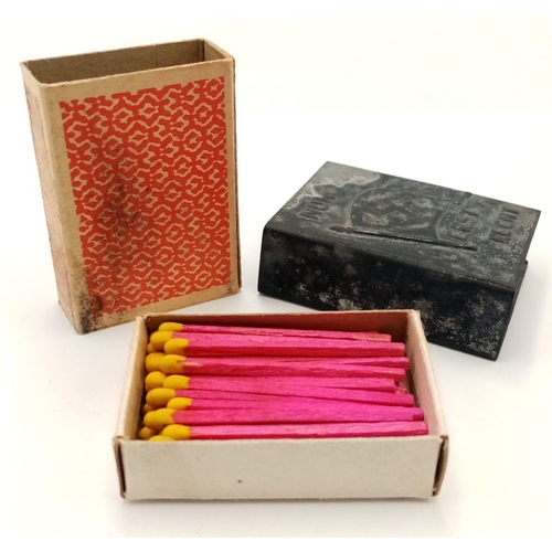 927 - A 3rd Reich Patriotic Match Box holder “Even More So” with period box of matches.