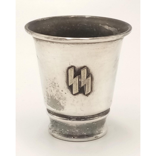 899 - A Waffen SS Silver Plated Schnapps Tumbler. SS Marked on base.