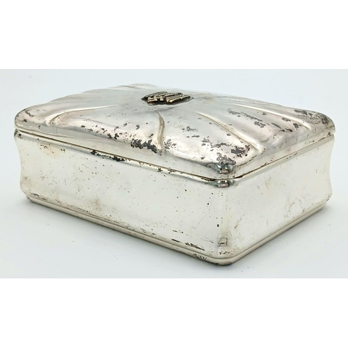 864 - A WW2 German Heer (Army) Silver Plated Trinket Box, dimensions 13cm x 8cm x 5cm.
