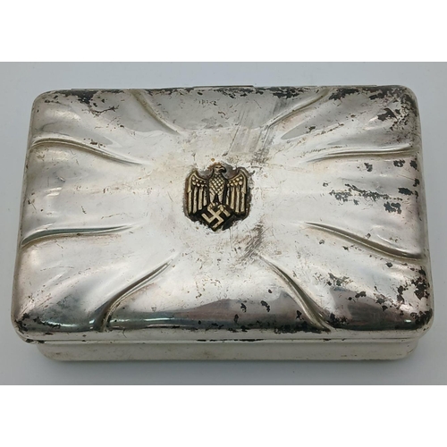 864 - A WW2 German Heer (Army) Silver Plated Trinket Box, dimensions 13cm x 8cm x 5cm.
