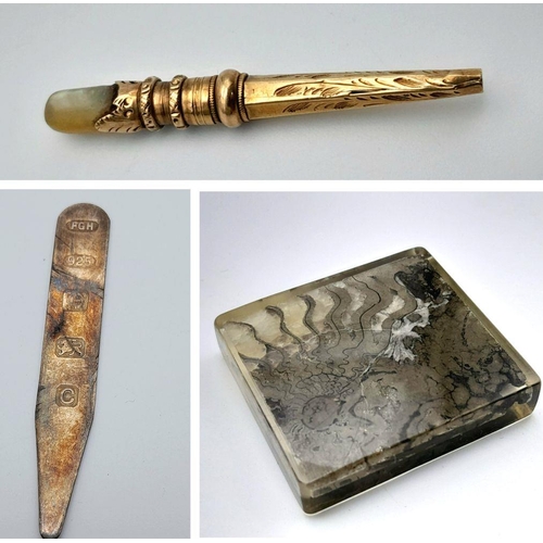 846 - An Eclectic Mix of vintage Items, brooch and cufflinks set, hallmarked silver nail manicure etc