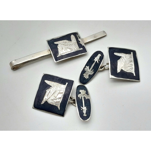 846 - An Eclectic Mix of vintage Items, brooch and cufflinks set, hallmarked silver nail manicure etc