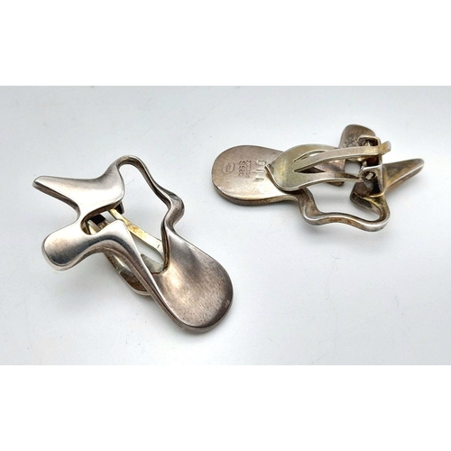 96 - A Pair of Vintage 925 Silver Georg Jensen Abstract Clip On Earrings. In original box.