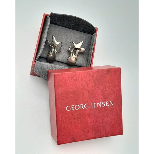 96 - A Pair of Vintage 925 Silver Georg Jensen Abstract Clip On Earrings. In original box.