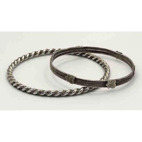 867 - Two Different Style vintage 800 Silver Bangles. 24g