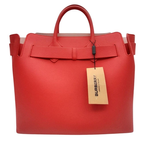 111 - A Burberry Coral Red Marais Belt Bag. Soft grained leather exterior with silver-toned hardware, deta... 