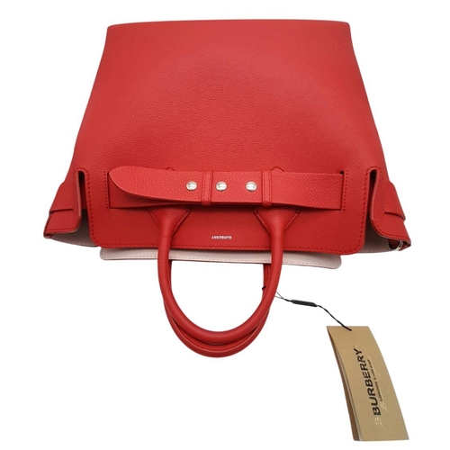 111 - A Burberry Coral Red Marais Belt Bag. Soft grained leather exterior with silver-toned hardware, deta... 