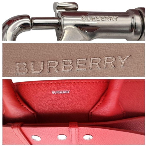 111 - A Burberry Coral Red Marais Belt Bag. Soft grained leather exterior with silver-toned hardware, deta... 