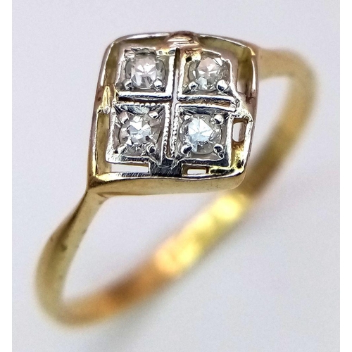 382 - AN 18K YELLOW GOLD & PLATINUM VINTAGE DIAMOND RING 1.4G TOTAL WEIGHT, SIZE K. Ref: SC 8089