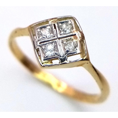 382 - AN 18K YELLOW GOLD & PLATINUM VINTAGE DIAMOND RING 1.4G TOTAL WEIGHT, SIZE K. Ref: SC 8089