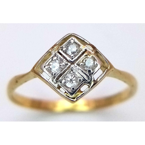 382 - AN 18K YELLOW GOLD & PLATINUM VINTAGE DIAMOND RING 1.4G TOTAL WEIGHT, SIZE K. Ref: SC 8089