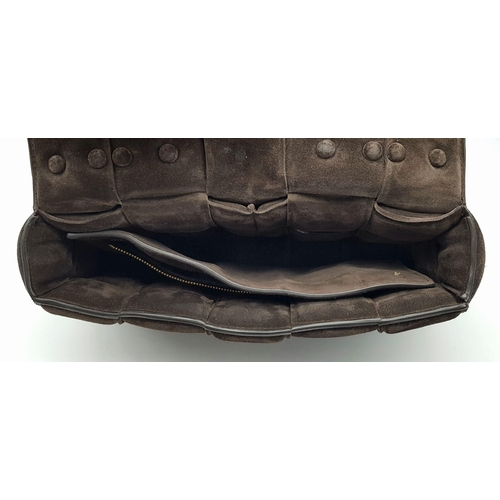 52 - A Bottega Veneta Dark Brown Suede Chain Cassette Bag. Dark brown suede exterior with gold-toned chai... 