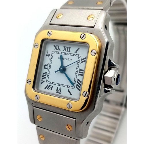 55 - A Cartier Bi-Metal Santos Ladies Watch. Early 90s model. Gold and stainless steel bracelet and case ... 