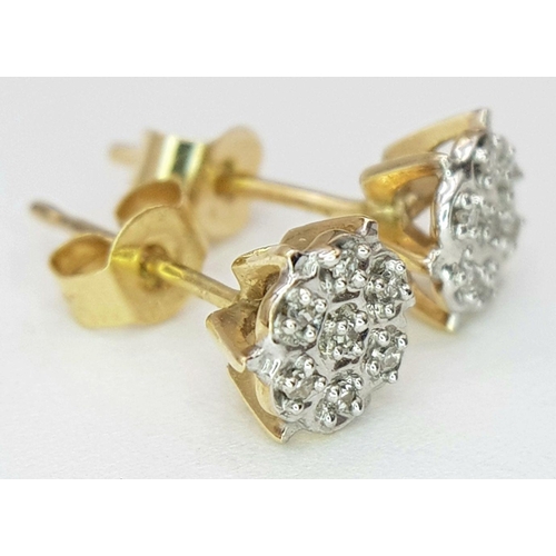 77 - A Pair of 9 Carat Yellow Gold Diamond Set Cluster Earrings. Each Earring is set with Seven Round Cut... 