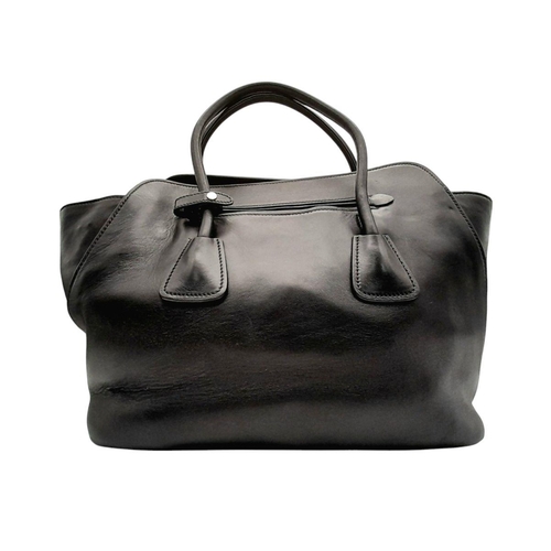 80 - A Prada City Calf Nero Handbag. Black city calf leather exterior with silver-toned hardware, dual le... 