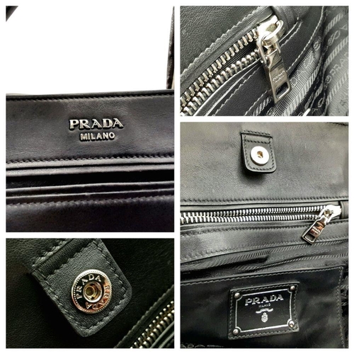 80 - A Prada City Calf Nero Handbag. Black city calf leather exterior with silver-toned hardware, dual le... 